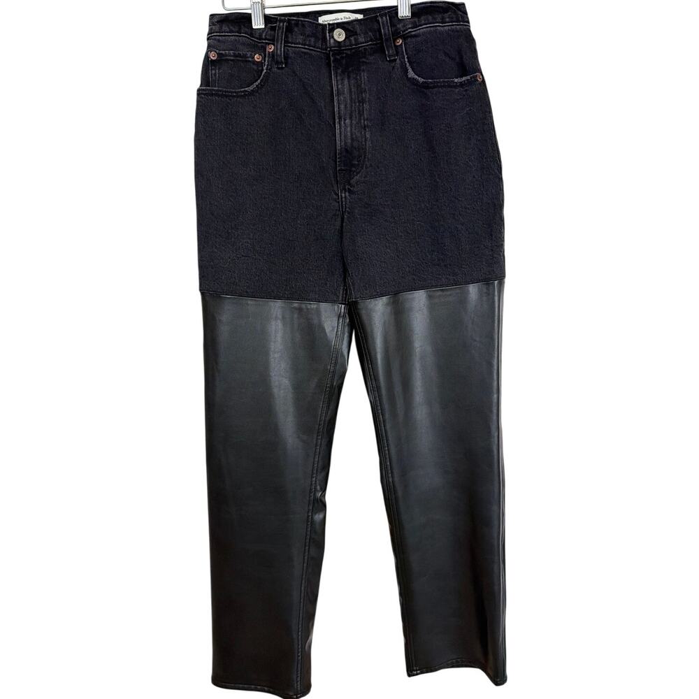 Abercrombie & Fitch Black Fabric & Vegan Leather & Denim Straight Jeans SZ 28
